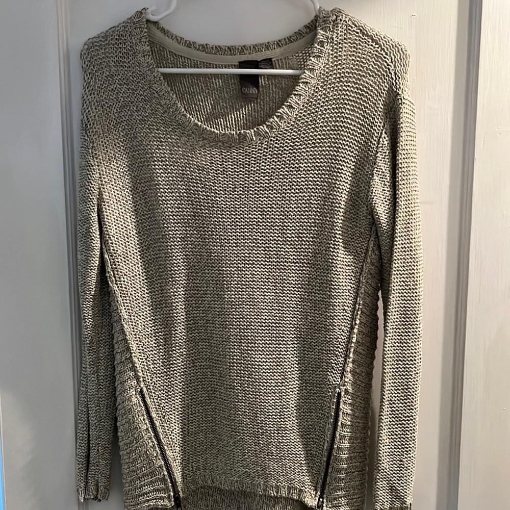 Cream and brown sweater with zipper detailing